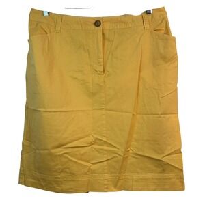 Lands End Yellow Cotton Stretch Straight Skirt Plus Size 14W Preppy Pockets